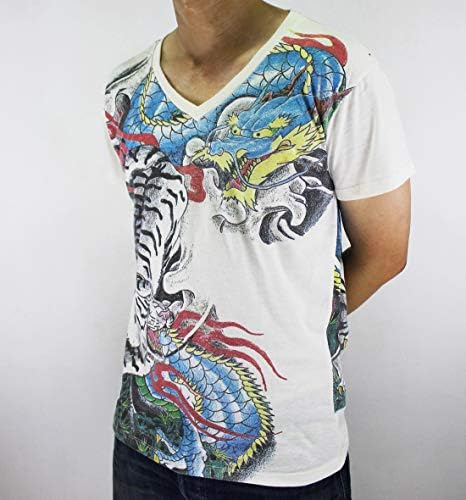 לעבוד יפני קעקוע עכשווי אמנות דרקון טייגר יאקוזה גברים חולצת טריקו לבנה WK182 גודל בינוני