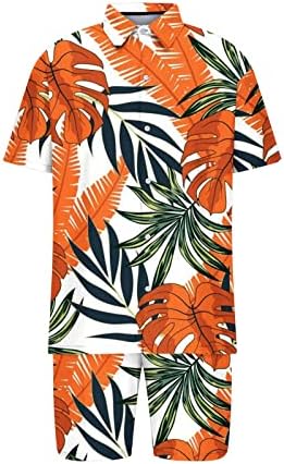 חולצת פרחים של שני חלקים לגברים סטים הוואי מכתיב כפתור מזדמן חולצה שרוול קצר רופף תלבושות חופשה בחוף