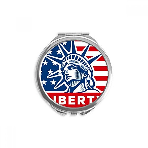 אמריקה דגל עם חירות פסל דפוס יד קומפקטי מראה עגול נייד כיס זכוכית