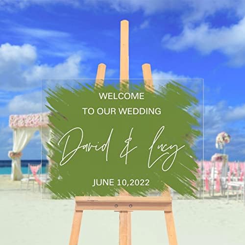 שלט חתונה אקרילי הניתן להתאמה אישית מרווה ירוק חתונה אקרילי צלול שלט ברכה וינטג
