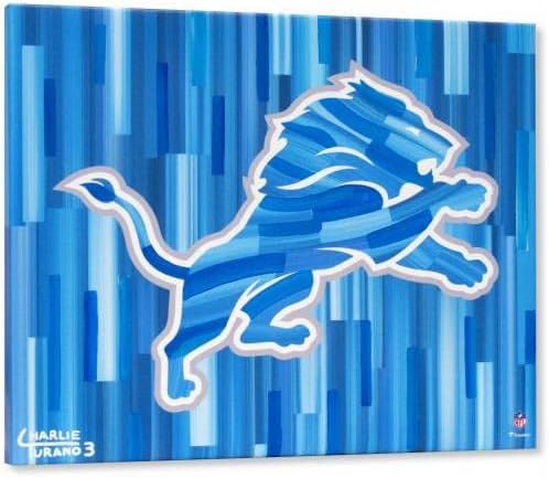 אריות דטרויט 16 x 20 לוגו עם גלריית רקע מופשטת כחולה עטופה זיקת מעוטרת - אמנות והדפסים מקוריים של NFL