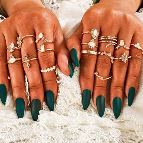 טבעות Woeoe Boho Kunckle טבעות ערימה גביש גביש זהב טבעת ריינסטון טבעות אצבעות וינטג 'מוגדרות לנשים ולבנות