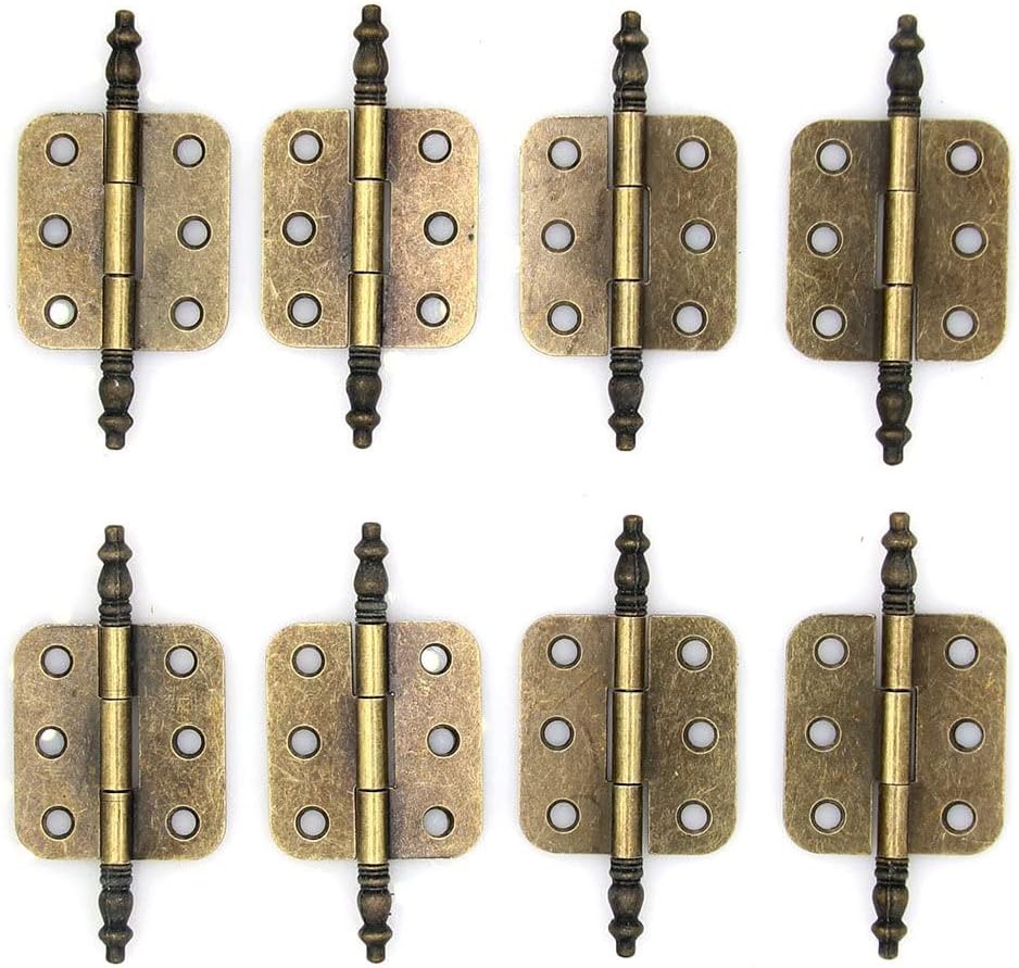 8 PCS צירי דש פליז עתיקים וינטג 'עם ציר מאריך לקופסאות עץ ארון ארון תכשיטים, אורך צלחת 1-1/2 אינץ' ורוחב