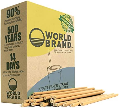 מותג עולמי 250 ספירה לקראפט קשית נייר - ציוד מסיבות ידידותי לסביבה - קשית שתייה מתכלה - פלסטיק