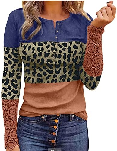 כפתור דק חולצות לנשים הדפסת מצולעים ארוך שרוול הנלי חולצות חולצות מקרית טוניקות סוודר חולצות