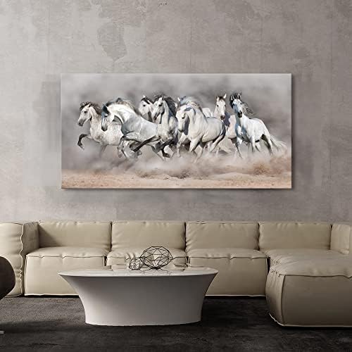 שמונה ציור סוסים רץ לבנים אמנות בד מודרנית לבעלי חיים ליצירות אמנות להדפסה