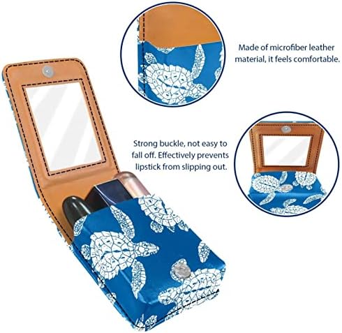 צבי ים שפתון כחול מארז אחסון קטן שקית קוסמטיקה ניידת איפור נייד עם מראה שמחה על שפתיים