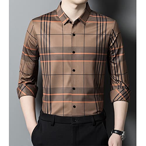חולצת שמלה מפוספסת לגברים כפתור התאמה רגילה של חולצות עסקיות משובצות צווארון צווארון ארוך חולצות שרוול