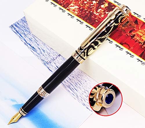 דוכס ספיר מזרקת עט זהב שחור לקצץ קופסאות מתנה מקוריות סט כתיבת קופסאות, אירידיום בינונית ציפורן ייחודי