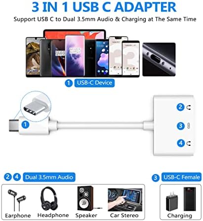 USB C עד 3.5 ממ מתאם שמע, מפצל שקע אוזניות AUX עם יציאת טעינה מהירה, ממיר טלפונים מסוג Cly-C עד כפול, תואם לסמסונג,