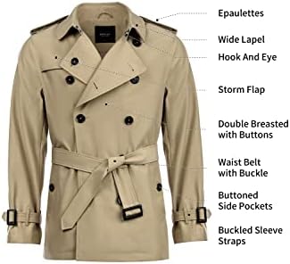 מעיל תעלה כפול חזה של אורולאי לגברים עם מעילי כפתור אטום רוח לחגורה מעיל מעבר קלאסי