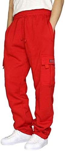 מכנסי מטען Ozmmyan לגברים חבלים חבלים המותניים מכנסי כיס צבע אחיד מכנסי ספורט רופפים מכנסיים ארוכים