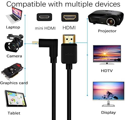 15 סמ מיני HDMI ל- HDMI כבל קצר, 270 מעלות זווית כלפי מעלה מהירות גבוהה מיני HDMI זכר ל- HDMI 2.0 מתאם