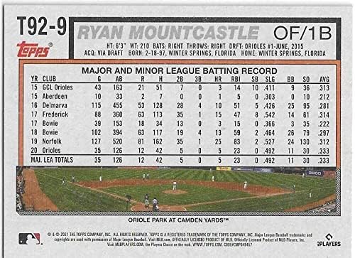 2021 עדכון Topps 1992 Topps Redux T92-9 Ryan Mountcastle NM-MT Orioles