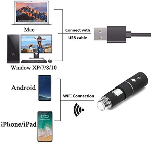 מיקרוסקופ אלחוטי מיקרוסקופ USB 50X עד 1000X 8 מיקרוסקופ אור LED לאייפון, מחשב סמארטפון אנדרואיד