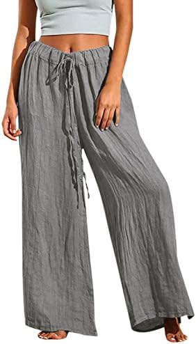 מכנסיים מזדמנים של אתקיה לנשים קיץ נשים רופפות מגרש מזדמן מכנסי מותניים גבוהים צבע ישר מכנסי חריץ ישר
