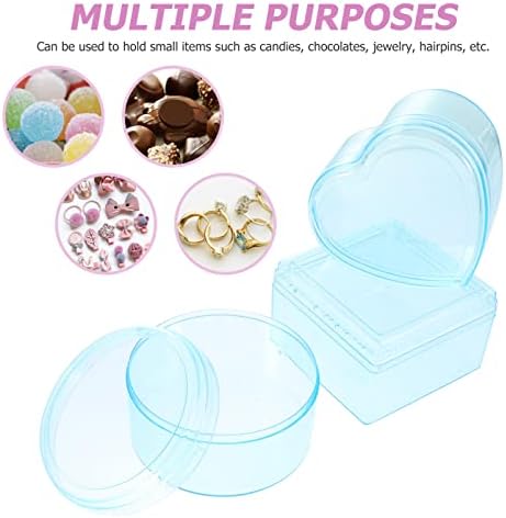Vicasky מיני תכשיטים פלסטיים קופסת אחסון: 3 יחידות לב קטן עגול צורה מרובע עם מכסים קופסת תכשיט