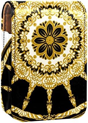 אוריואקאן שפתון מקרה עם מראה חמוד נייד איפור תיק קוסמטי פאוץ, מרוקו דפוס זהב שחור המנדלה בציר