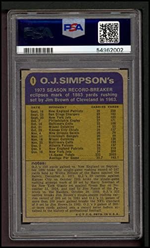 1974 Topps 1 מפסק התקליט O.J. שטרות סימפסון באפלו PSA PSA 8.00 שטרות