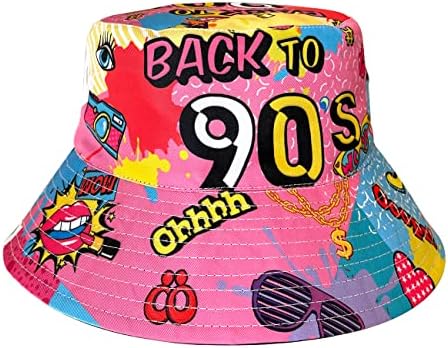 כובע דלי משנות ה -80 / 90 לגברים נשים, אביזרי תלבושת משנות ה -80 וה -90, כובע שמש הפיך לארוז, חומר פוליאסטר