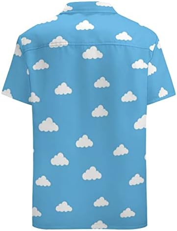 כחול שמיים עם עננים גברים של הוואי חולצה קצר שרוול כיס דק בכושר כפתור למטה למעלה מצחיק