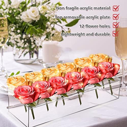 אגרטל אקרילי ארוך של 2 יח 'עם חורים לפרחים 12 קופסת אגרטל פרחים אקריליים ברורים קופסת מצביעים