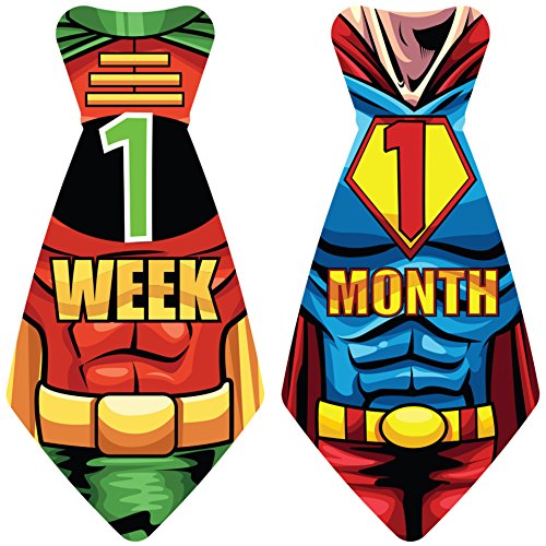 מקורי Stick'nsnap 17 מדבקות עניבות חודשיות של תינוקות - אבני דרך גיבורים מאושרים במשך 12 חודשים +5 אבני דרך בונוס