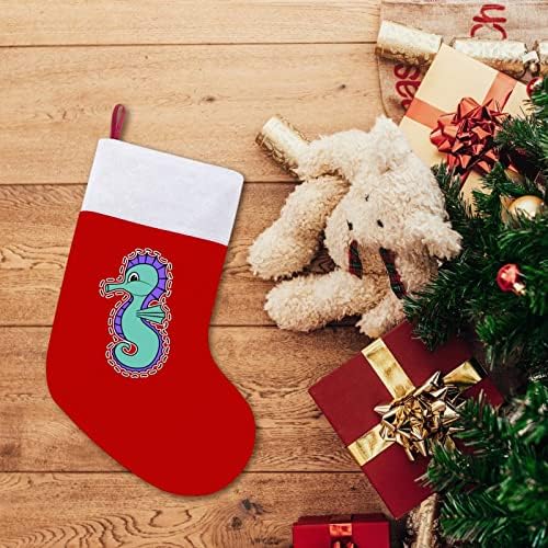 גרבי חג המולד של סוס הים קטיפה אדומה עם תיק ממתקים לבן קישוטי חג המולד ואביזר מסיבות משפחתיות