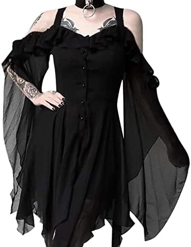 שמלה פרחונית לנשים, Womne Plus בגודל כתף קרה עם שרוול פרפר שרוול שמלה גותית ליל כל הקדושים