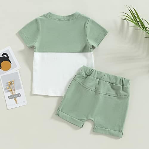 פעוט תינוקת תינוק בגדי קיץ בלוק בלוק שרוול קצר חולצת טריקו מכנסיים קצרים מוצקים סט 2 יחידות תלבושות סיבתיות
