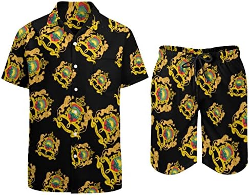 מעיל הנשק של גברים מרוקאים 2 חלקים הוואי הגדר מכפתור חולצות שרוול קצר מכנסי חוף רופפים מתאימים