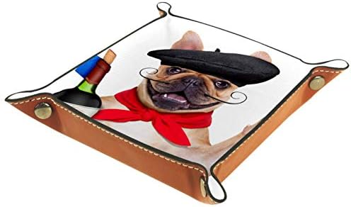 Lyetny Bulldog צרפתי עם מארגן כובע כובע יין אדום מגש אחסון תיבת מיטה מיטה מיטה קאדי שולחן עבודה מגש החלפת ארנק