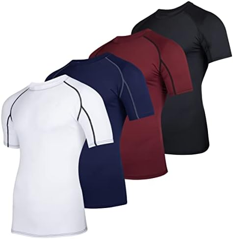 4 חבילה: חולצת דחיסה של שרוול קצר של גברים שכבת בסיס שכבה תחת אתלטי פעיל כושר יבש