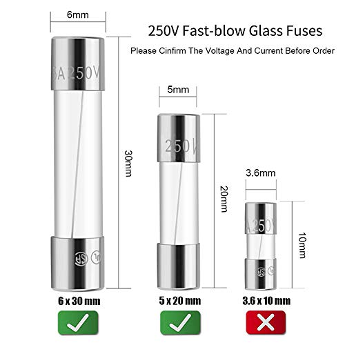 WOWOONE 75 יח 'מהיר מכה צינור זכוכית נתיך ערכה מגוונת 250V 5X20/6X30 ממ, 6x30, 0.5A, 1A, 2A, 3A, 5A, 6A, 8A, 10A,