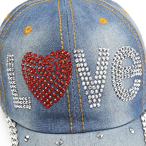 אהבה כובעי בייסבול לנשים בלינג מתכווננת מכסה ריינסטון ג'ינס ג'ינס סנאפבק אבא כובע כובעים חיצוניים