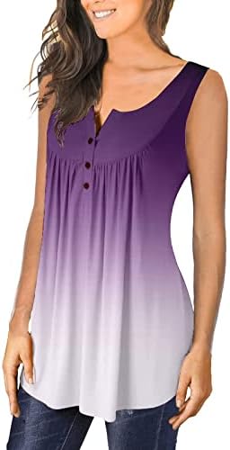 נשים ללא שרוולים גופיות צבע בלוק לפרוע רופף טוניקת חולצה חולצה קיץ כפתורים עם צוואר נדנדה חולצות