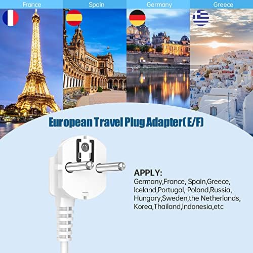מתאם תקע נסיעות אירופאי עם USB C, כבל הרחבה 4ft, ארהב לאירופה מתאם תקע בינלאומי מתאם נסיעות עם