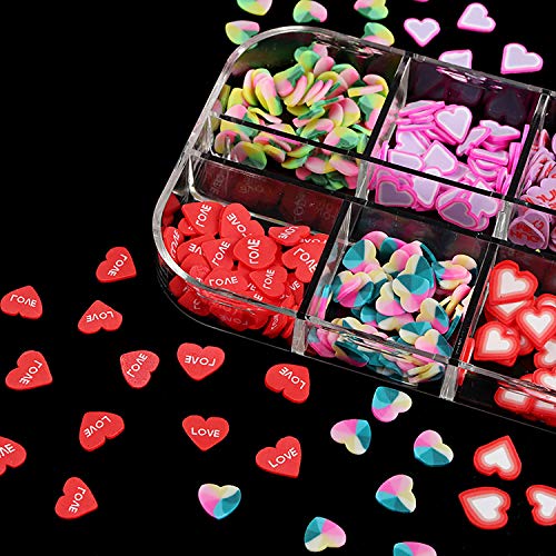 12 צבע אהבת לב נייל אמנות פרוסות,לב צורת סוכריות צבעים נייל פאייטים נייל גליטר פתיתי קסמי מניקור