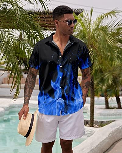 חולצת שמלה של אליססטר גברים חידוש שרוול קצר דפוס 3D חופשה קיץ רזה