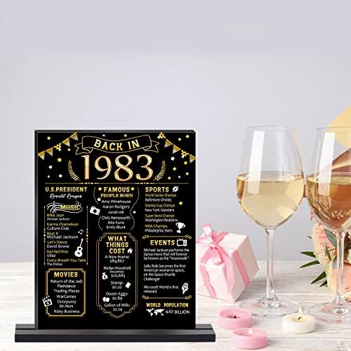 קישוט מסיבת יום הולדת 40 של Kihraw, זהב שחור בחזרה בשנת 1983 שלט שולחן עם צלחת בסיס, ציוד למסיבות יום הולדת