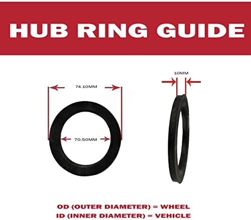 חלקי אביזרי גלגלים סט של 4 טבעת מרכזית טבעת 74 ממ OD עד 70.5 ממ מזהה רכזת, פוליקרבונט שחור
