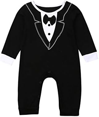 תינוקת ג'נטלמן חולצה קשת רומפר טוקסידו סרבל סך הכל בגדי חליפה שחורים 0-18 מ '