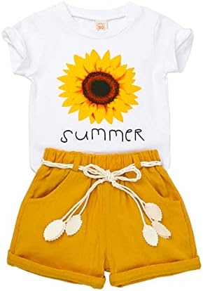 Pocutebb בגדי תינוקות קיץ סט קצרים סט פעוטות פעוטות בנות תלבושת טריקו מכנסיים קצרים עם חגורה עם