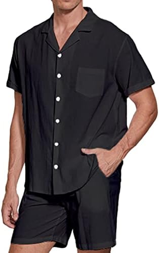NHICDDNS חולצת כפתור פשתן לגברים הוואי 2 תלבושות קטנות לחופשת חוף קצרה של חוף חוף חוף תלבושות אופנה