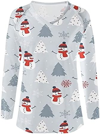 החג שמח טוניקת חולצות לנשים מקרית צווארון אופנה הדפסת קרוע חולצה חג רופף מתאים בסיסי טיז חולצות