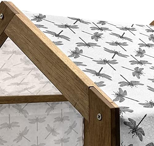 בית מחמד עץ שפירית מעץ, דפוס סקיצה וינטג 'מונוכרומטי עם הדפסת חרקים חוזרת ונשנים, מלונה כלבים