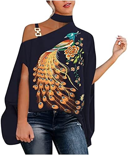 נשים קיץ בוהו פרחוני מודפס חולצה עטלף שרוול מתכת רצועת כבוי כתף למעלה שיפון פונצ ' ו מזדמן רופף חולצה