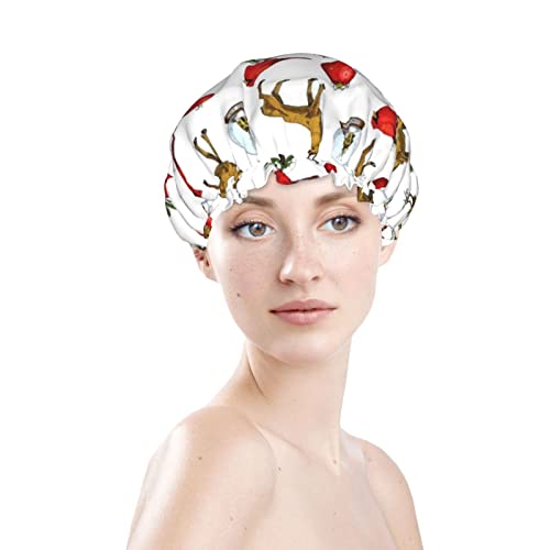 נשים לשימוש חוזר נתיחה כובע שיער חג המולד צבי ציפורים גלובוס שלג שכבות כפול