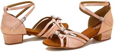 נעלי ריקוד אולם נשפים של Cleecli לנשים סלסה לטינית נעלי ריקודים מתכווננות רוחב 1.5 2.5 אינץ 'עקב ZB11