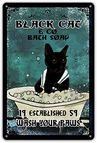 מצחיק אמבטיה ציטוט שחור חתול ואמבטיה מתכת פח סימן קיר אמנות דקור רטרו שחור חתול & מגבר; שיתוף.